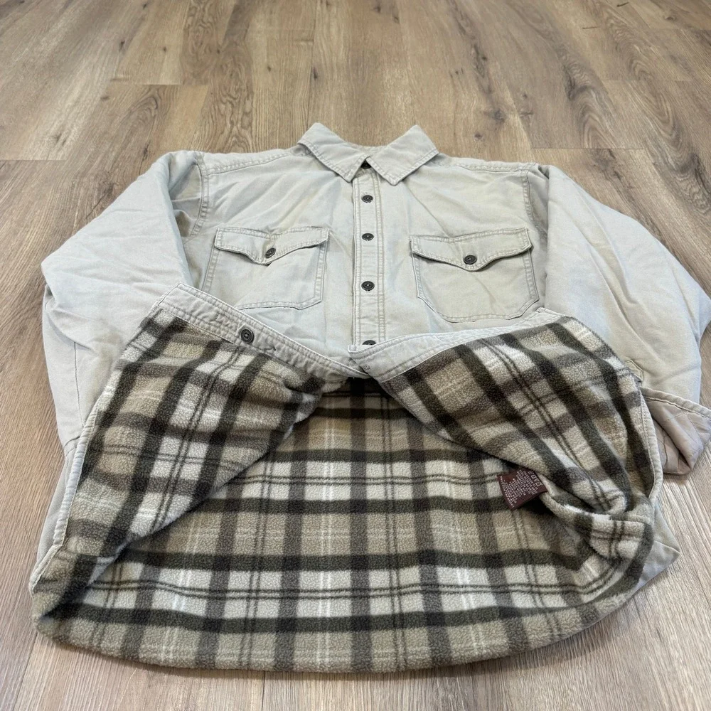 Y2K Levi Strauss Canvas Chore Jacket Shacket Fleece Lined Tan Plaid Size Medium